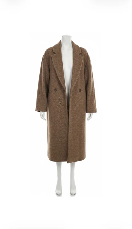 chouyatou Women's Winter Double Breasted Wool Coat Long Sleeve Notch Lapel Long Trench Coat