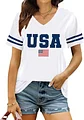 American Flag Shirts Women Patriotic V-Neck Shirt 