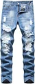 Men's Ripped Distressed Destroyed Straight Fit Washed Denim Jeans Pants
