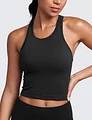 CRZ YOGA Womens Seamless Ribbed Longline High Neck Sports Bra