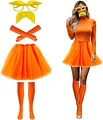 Yellow Mustache and Eyebrows With Glasses Orange Tutu Skirt Headband Socks Gloves Set