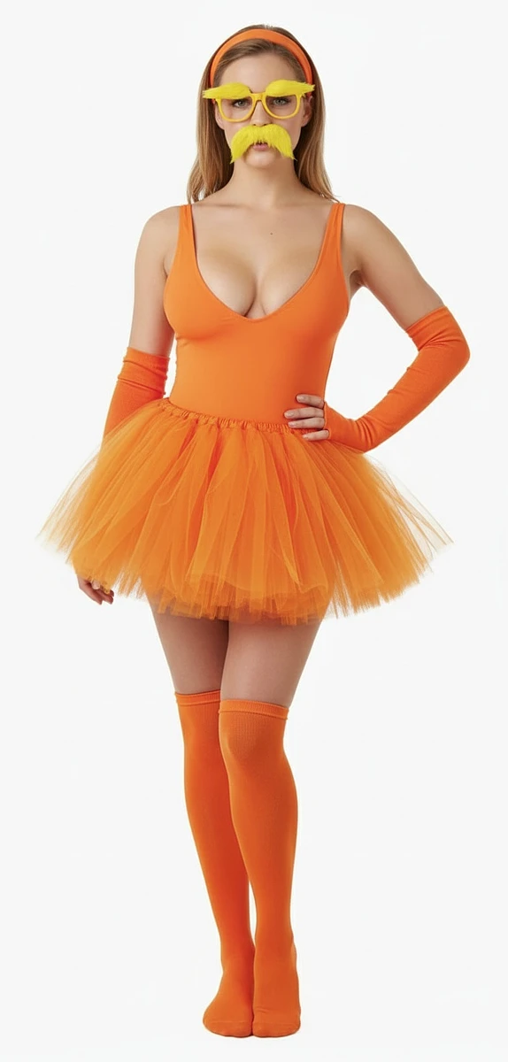 Yellow Mustache and Eyebrows With Glasses Orange Tutu Skirt Headband Socks Gloves Set