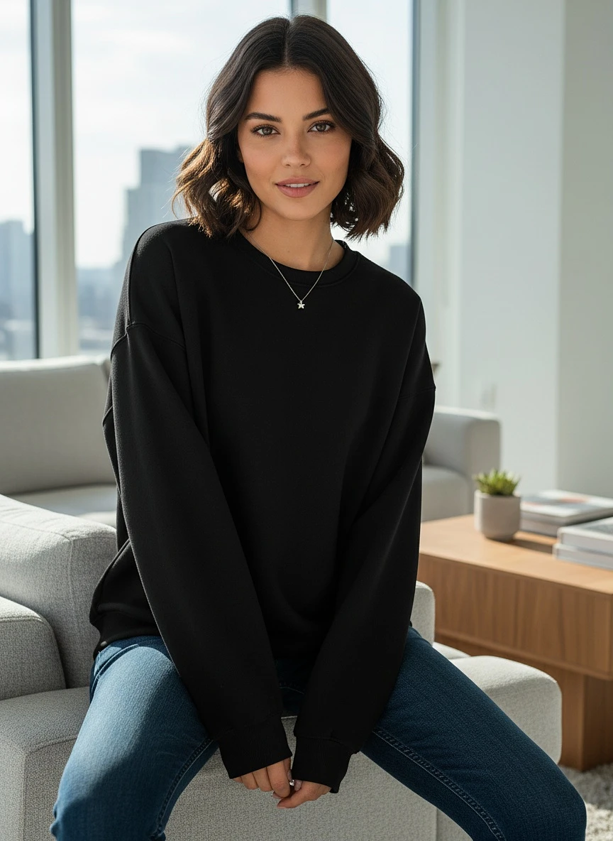 Black EFAN Women’s Oversized Crew Neck Sweater